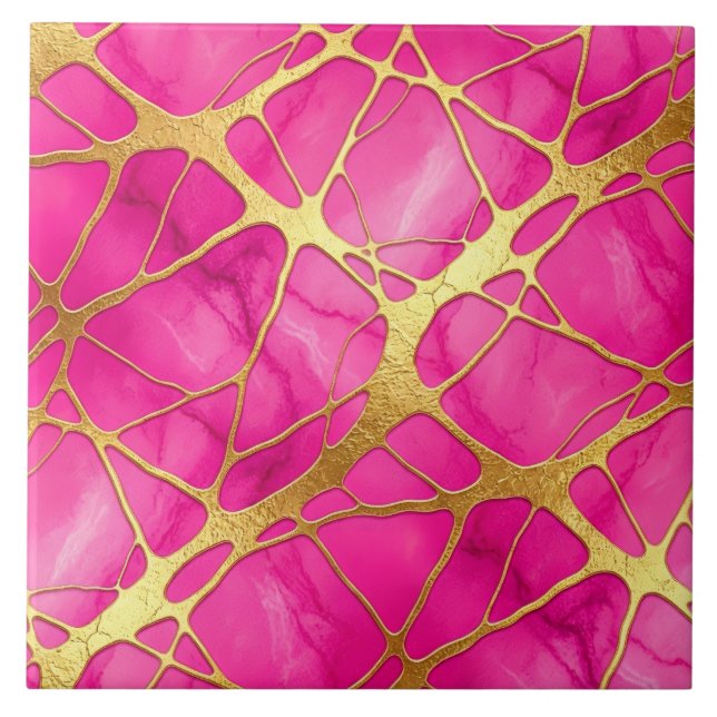 Azulejo Mármol Rosa Caliente y Dorado (Frente)