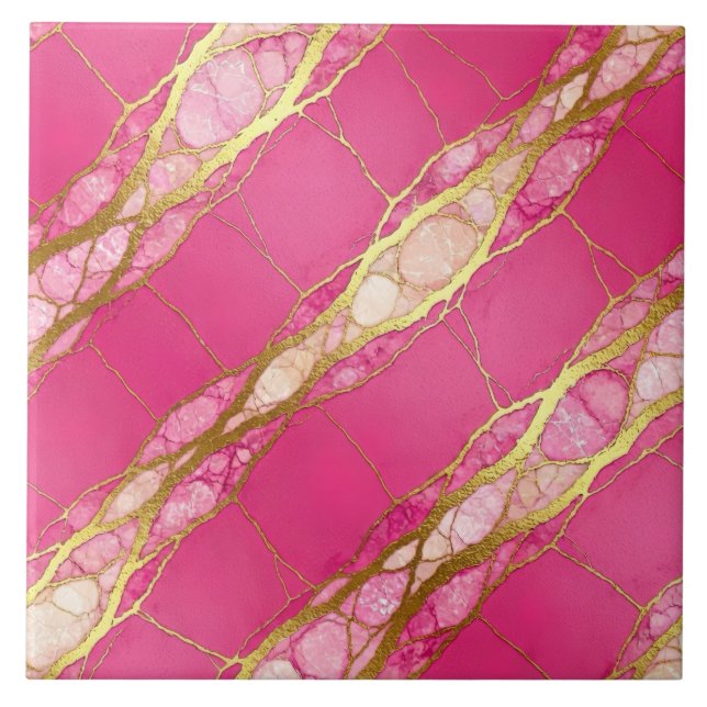 Azulejo Mármol Rosa Caliente y Dorado (Frente)
