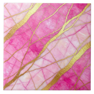 Azulejo Mármol Rosa Caliente y Dorado