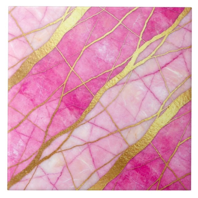 Azulejo Mármol Rosa Caliente y Dorado (Frente)