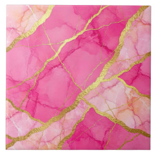 Azulejo Mármol Rosa Caliente y Dorado
