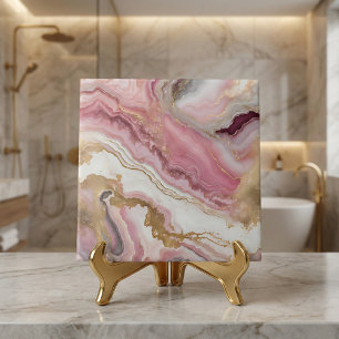 Azulejo Mármol Rosa Dorado y Ágata Blanco Elegante