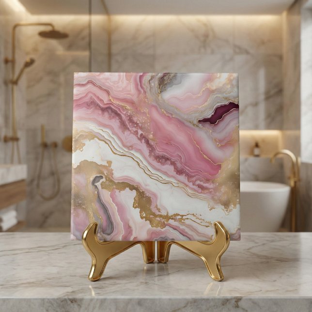 Azulejo Mármol Rosa Dorado y Ágata Blanco Elegante (Subido por el creador)