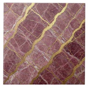 Azulejo Mármol Rosa Malva y Dorado