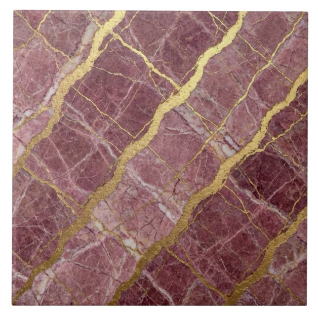 Azulejo Mármol Rosa Malva y Dorado (Frente)