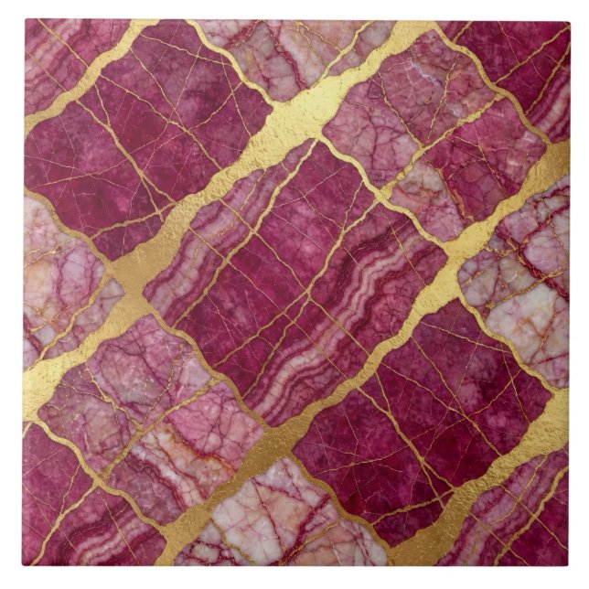 Azulejo Mármol Rosa Malva y Dorado (Frente)