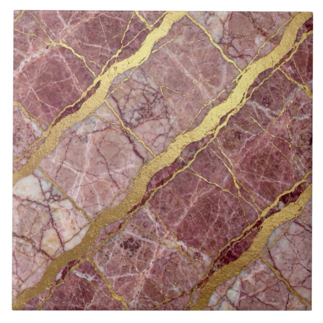 Azulejo Mármol Rosa Malva y Dorado (Frente)