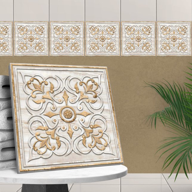 Azulejo Mármol travertino marroquí y oro (Subido por el creador)