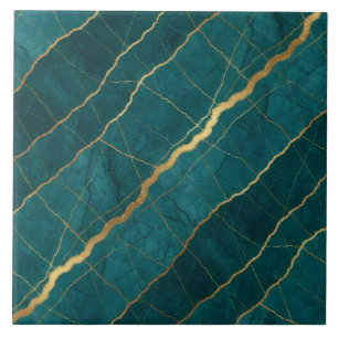 Azulejo Mármol Turquesa Azul Teal y Dorado
