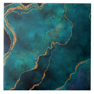 Azulejo - Mármol Venas Doradas Verde Teal