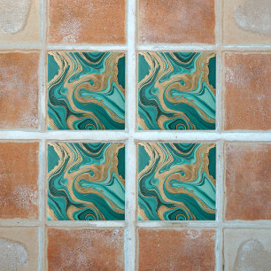 Azulejo Mármol verde azulado y dorado
