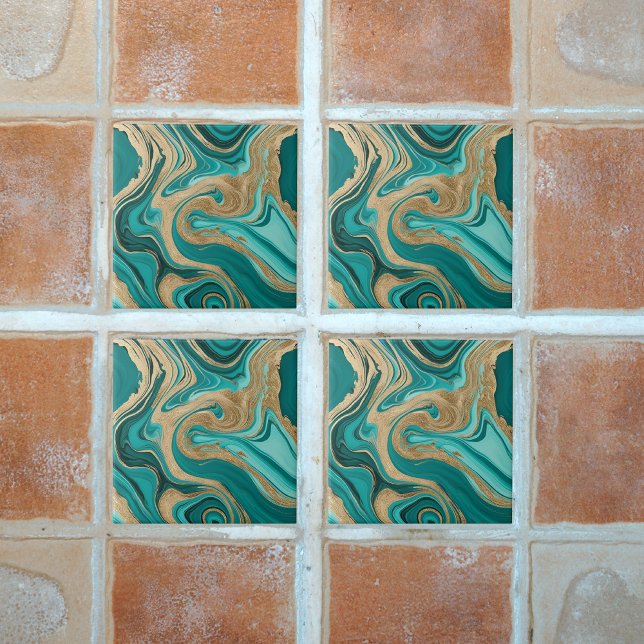 Azulejo Mármol verde azulado y dorado (Subido por el creador)