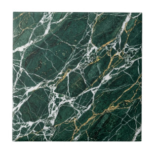 Azulejo Mármol Verde Esmeralda Elegante Veteado Dorado Mod