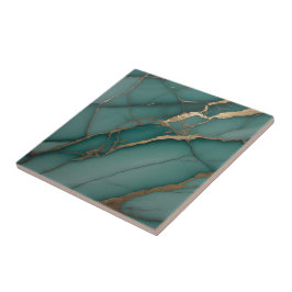 Azulejo Mármol Verde Esmeralda y Vena Dorada Lujo Accent