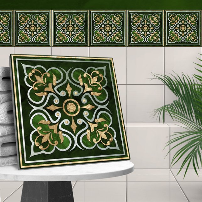 Azulejo Mármol verde y oro ornamentos marroquíes (Subido por el creador)
