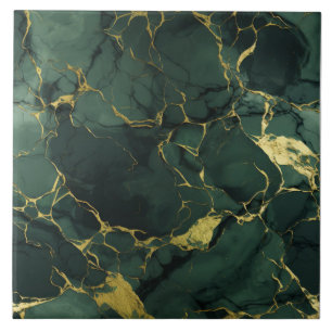 Azulejo Mármol Verde y Oro, Piedra Preciosa Agrietada, Sin