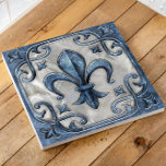 Azulejo Mármol vintage de Fleur-De-Lis y perla<br><div class="desc">Mármol vintage de Fleur-De-Lis y perla</div>
