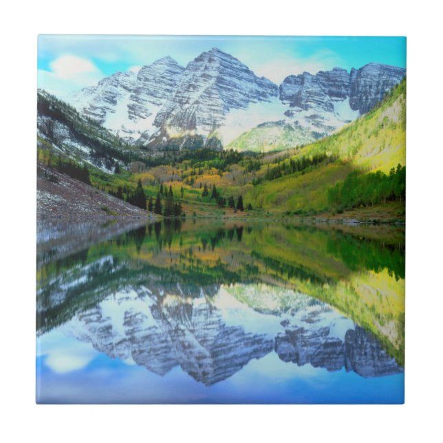 Azulejo Maroon Bells reflejándose en Maroon Lake (Frente)