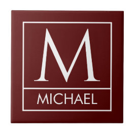 Azulejo Maroon Ceramic Tile with Custom Initial & Name