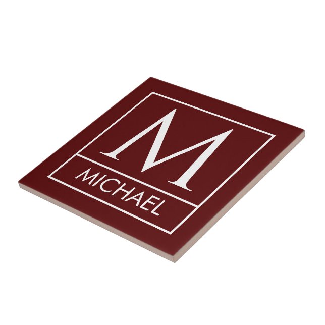 Azulejo Maroon Ceramic Tile with Custom Initial & Name (Lado)