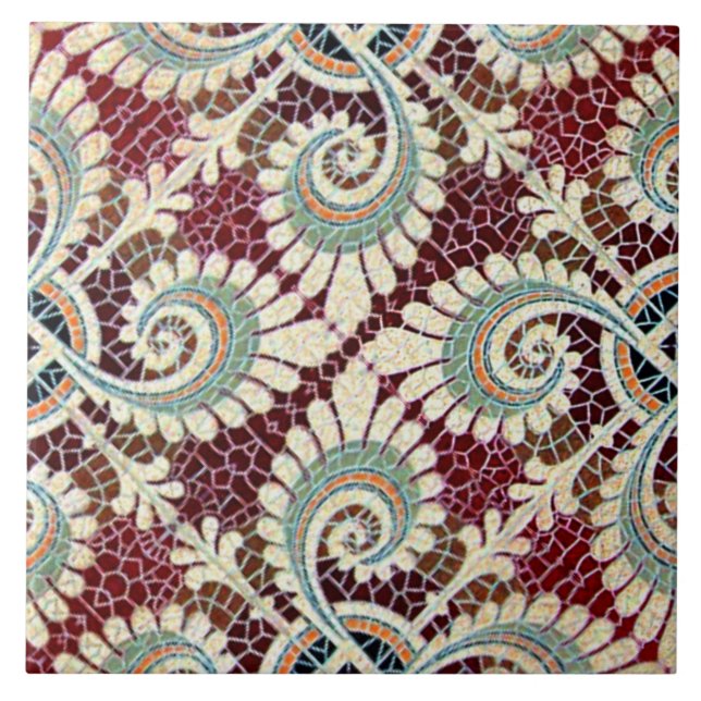 Azulejo Maroon floral alemán Art Nouveau Jugendstil (Frente)