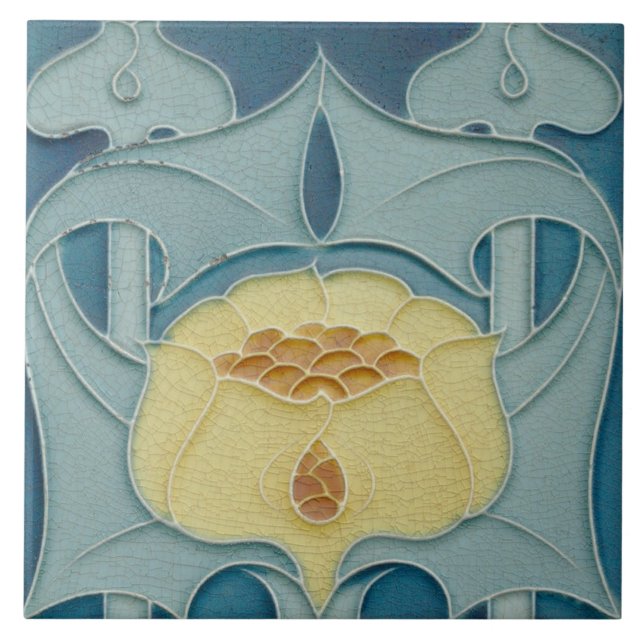Azulejo Maroon floral francés Art Nouveau Aqua Blue (Frente)