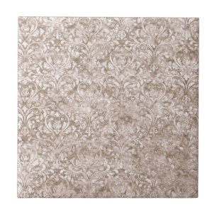 Azulejo Marrón Blanco Ornamentado Remolino Floreado Antigu