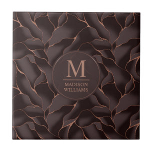Azulejo Marrón Chocolate & Rosa Dorado Patrón de Onda Abst