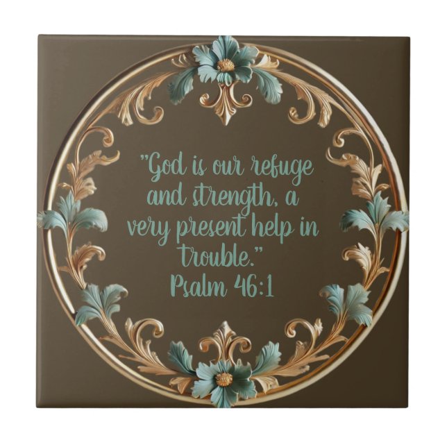 Azulejo Marrón con versos de la biblia de marco floral (Frente)