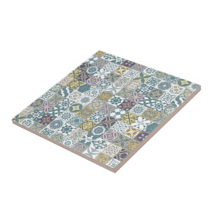 Azulejo marroquí - azul pastel y dorado