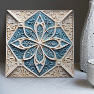 Azulejo Marroquí Floral de Relieve Falso Acento de