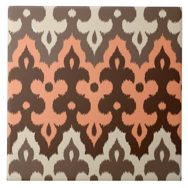 Azulejo Marroquí Ikat Damask, Brown, Taupe & Coral (Frente)