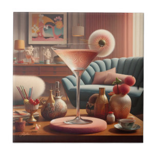 Azulejo Martini con flores de cerezo futurista atómico