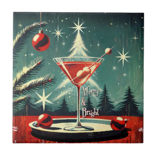 Azulejo Martini de árbol de Navidad Retro 50s Snow Flurry