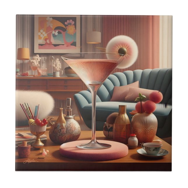 Azulejo Martini Futurista Atómico de Flor de Cerezo (Frente)