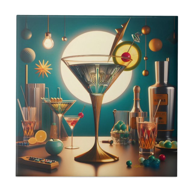 Azulejo Martini futurista de placa de circuito atómico (Frente)