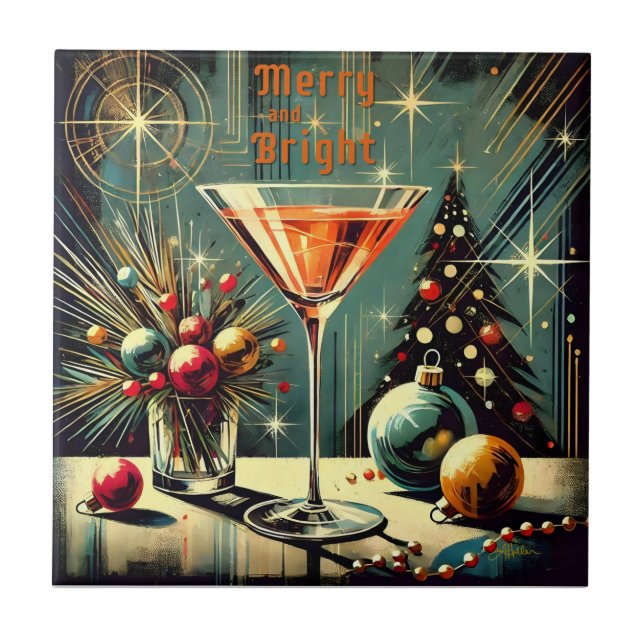 Azulejo Martini: Navidades merry y brillantes de los Retro (Frente)