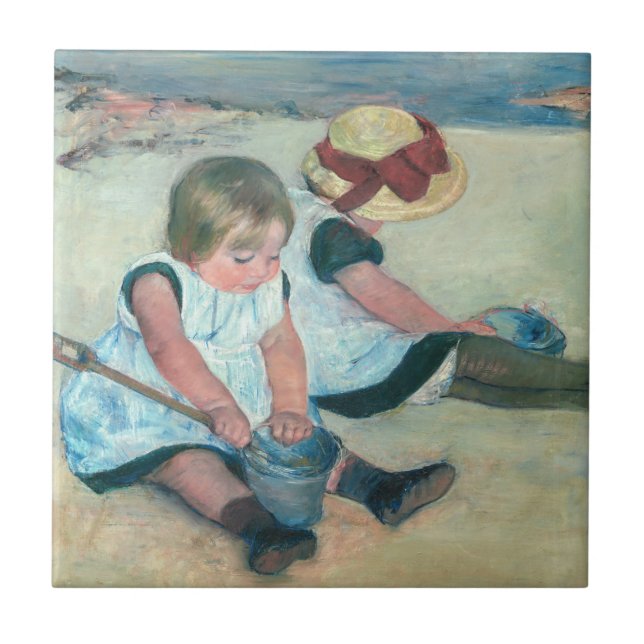 Azulejo Mary Cassatt - Niños jugando en la playa (Frente)
