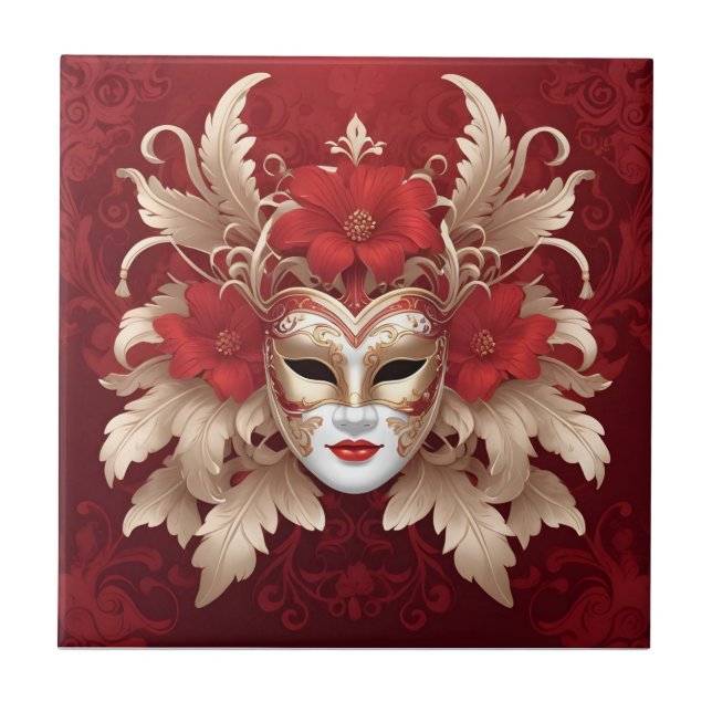 Azulejo Máscara de carnaval rojo y dorado (Frente)