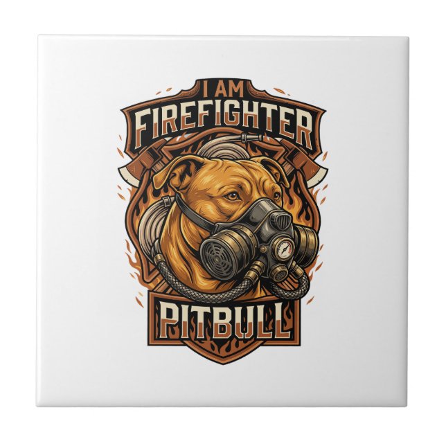 Azulejo Máscara de gas de perro Pitbull bombero Escudo (Frente)