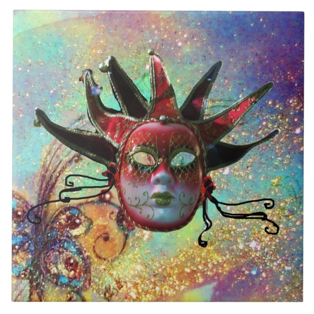Azulejo MÁSCARA DE JESTER ROJO NEGRO Mascarada Azul verde (Frente)