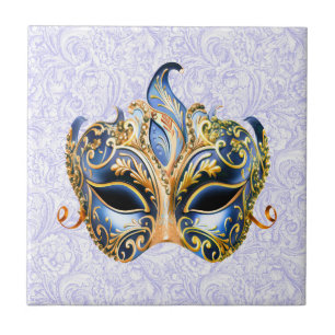 Azulejo Máscara de lujo con patrón dorado y azul