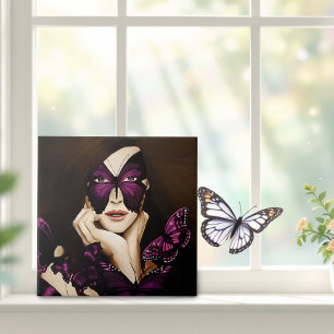 Azulejo Máscara de Mariposa Púrpura Mujer Elegante Fantasí