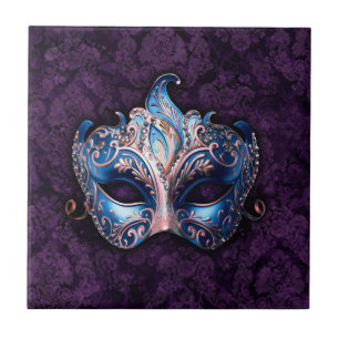 Azulejo Máscara de Mascarada Azul Elegante