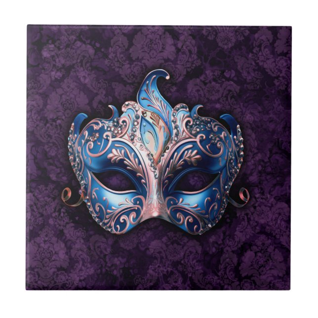 Azulejo Máscara de Mascarada Azul Elegante (Frente)