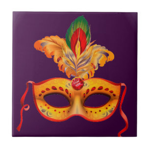 Azulejo Máscara de máscaras moradas reales mardi gras
