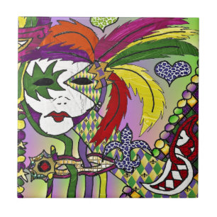 Azulejo Máscara de plumas de Mardi Gras psicodélico