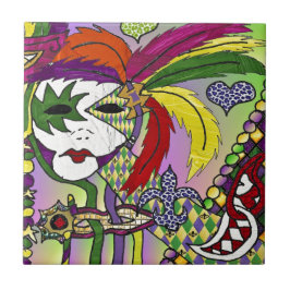 Azulejo Máscara de plumas del Mardi Gras psicodélico