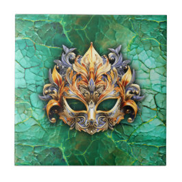 Azulejo Máscara decorativa sobre almohada verde brillante