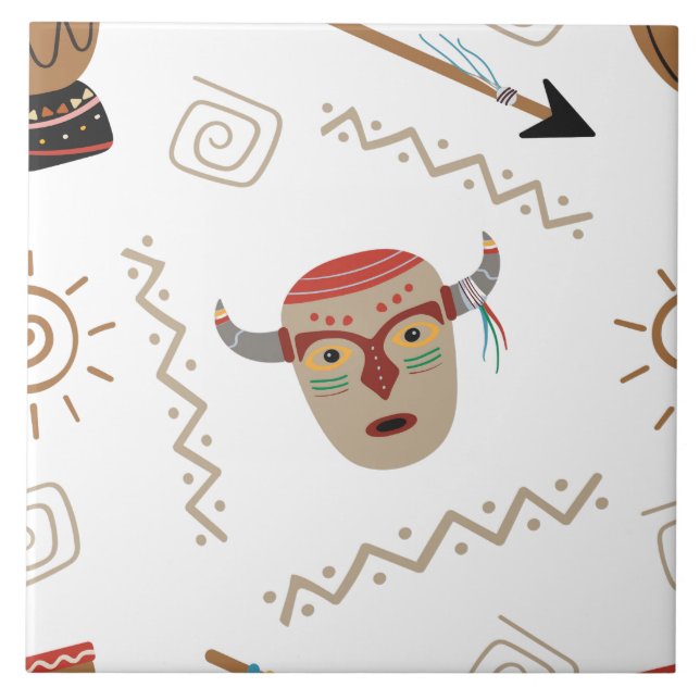 Azulejo Máscara nativa norteamericana blanca (Frente)